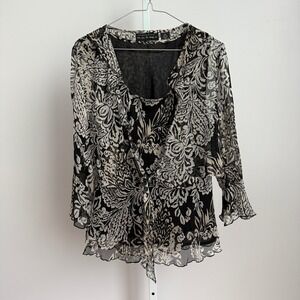 New York City Design Co. VTG Y2K 100% Silk  dark romantic Floral Blouse‎ Size